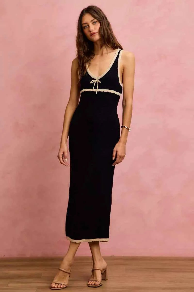 Black Knit Sweater Maxi Sleeveless Bodycon Resort Dress by So Me