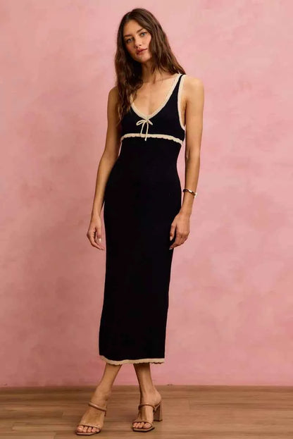 Black Knit Sweater Maxi Sleeveless Bodycon Resort Dress by So Me