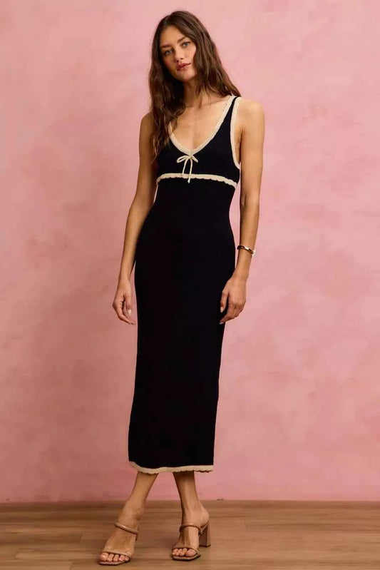Black Knit Sweater Maxi Sleeveless Bodycon Resort Dress by So Me