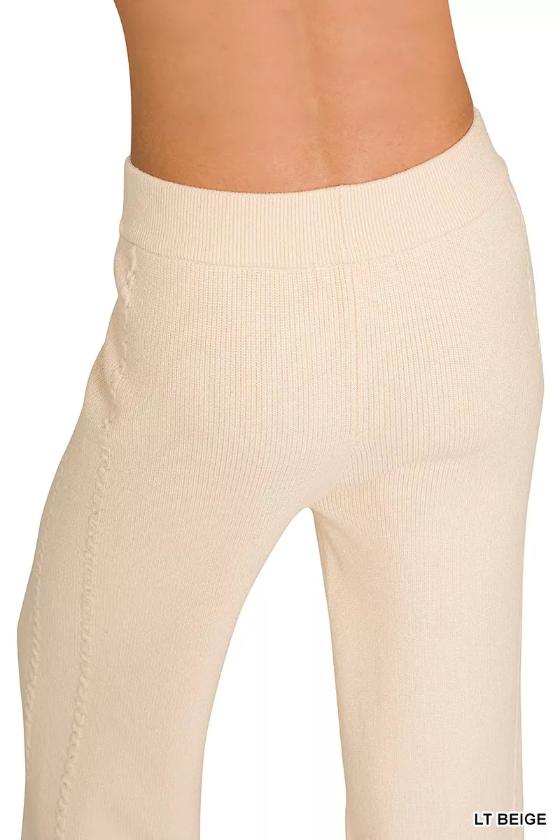 Light Beige Viscose Round Neck Top & Pants Set by Zenana