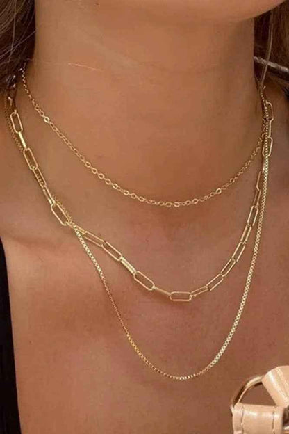 18K STAINLESS STEEL TARNISH FREE LAYERED NECKLACE | 40NK346: GOLD