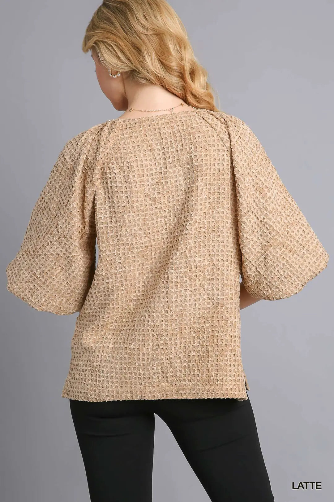 Umgee Textured Fabric Balloon Sleeve Top with Side Slit