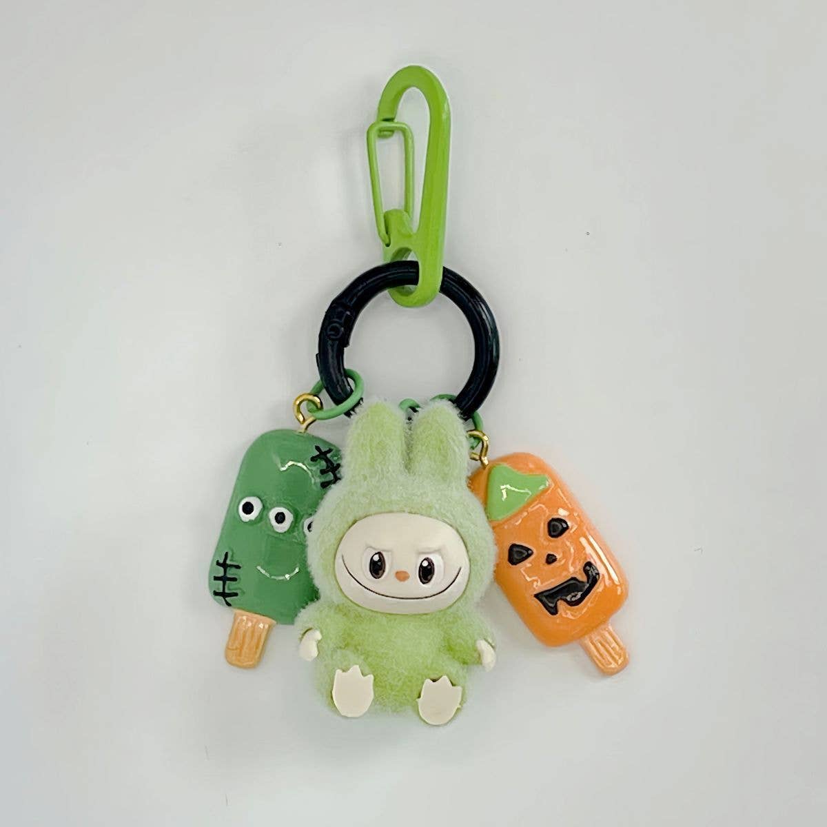 Halloween flocking mini Labubu keychain bag pendant: Gray Sitting Position