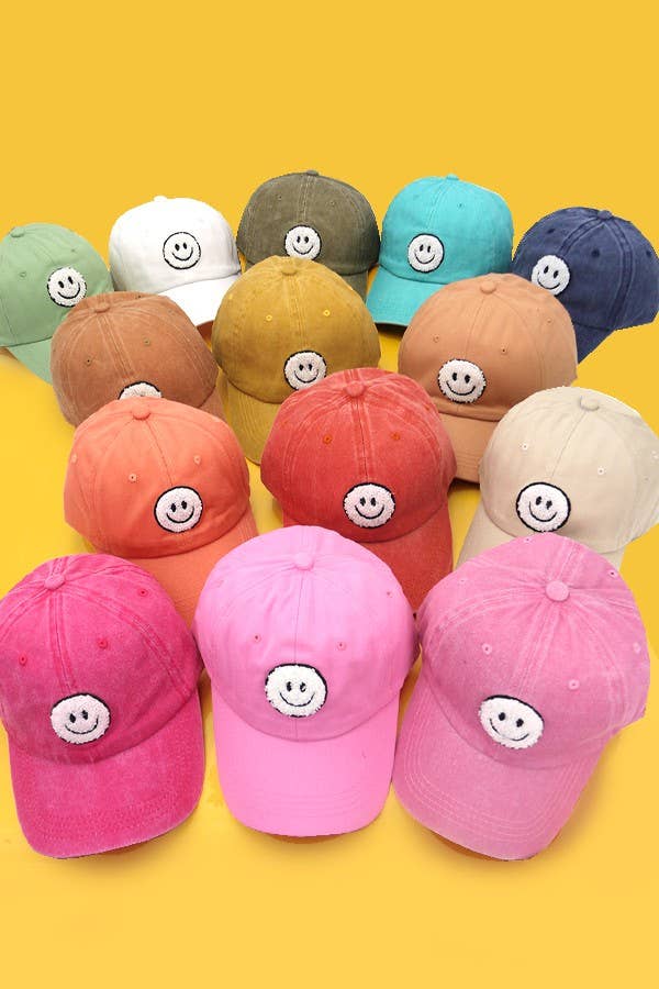 WASHED SHERPA HAPPY FACE BASEBALL CAP