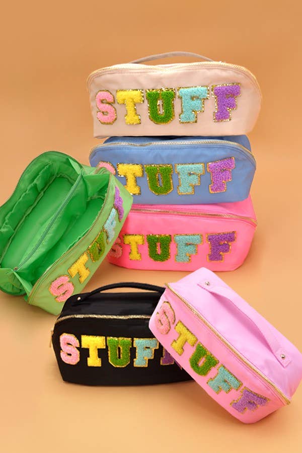 LARGE STUFF OPEN FLAT COSMETIC MAKEUP TRAVEL POUCH - HOT PINK