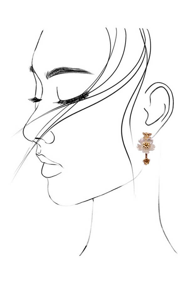 PEARL FLOWER HOOP EARRINGS | 80E2950: Gold