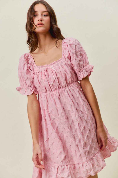 Pink Texture Woven Ruching On Bust Mini Dress by So Me