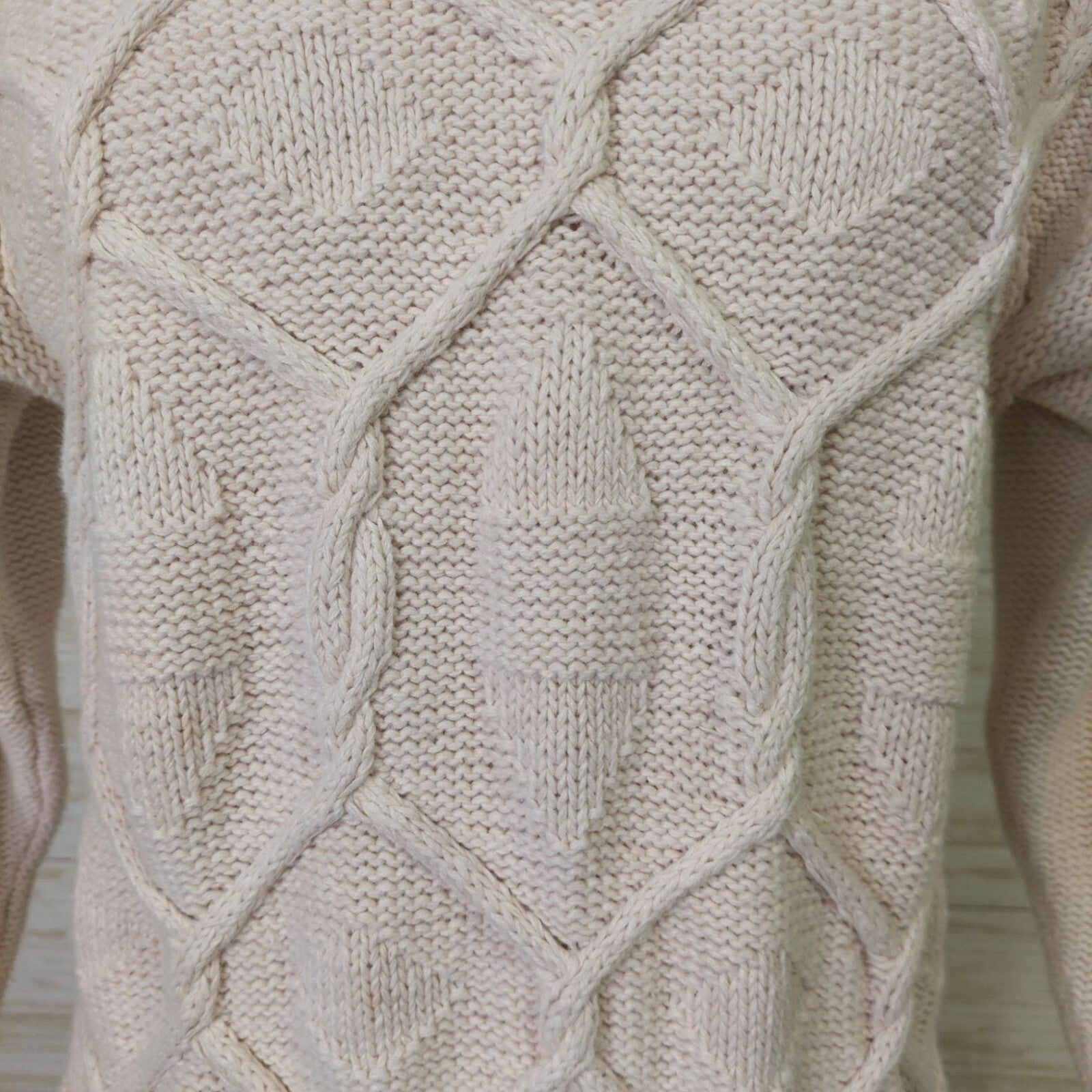 Vintage Mixed Blues Mock Neck Ivory Cable Knit Sweater Medium~80's~Heavy/Thick