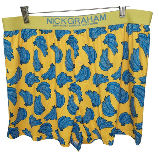 Nick Graham Men's Yellow W/Banana Print Boxers Size XL 40-42 Performance Stretch