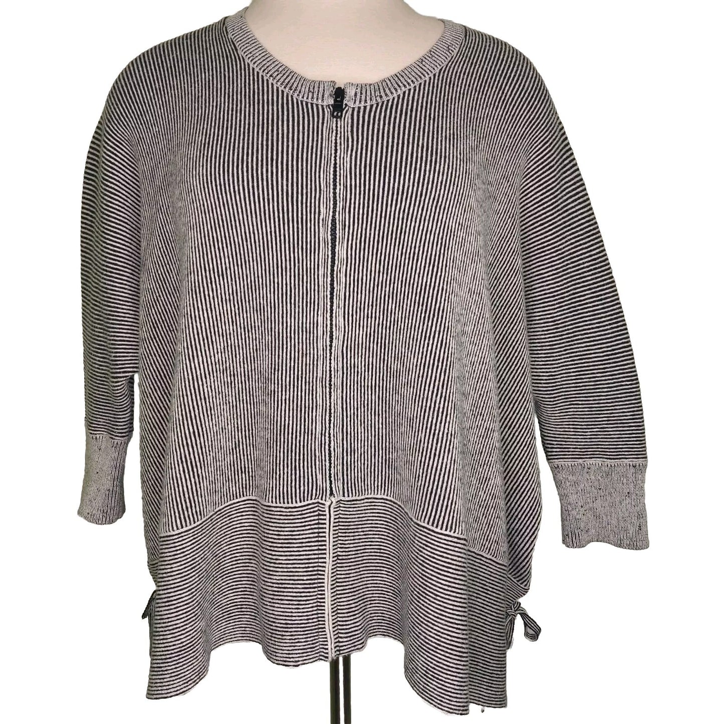 Cabi Women's Zip Cardigan/Top Black/White 3/4 Sleeve Side Ties Size Small