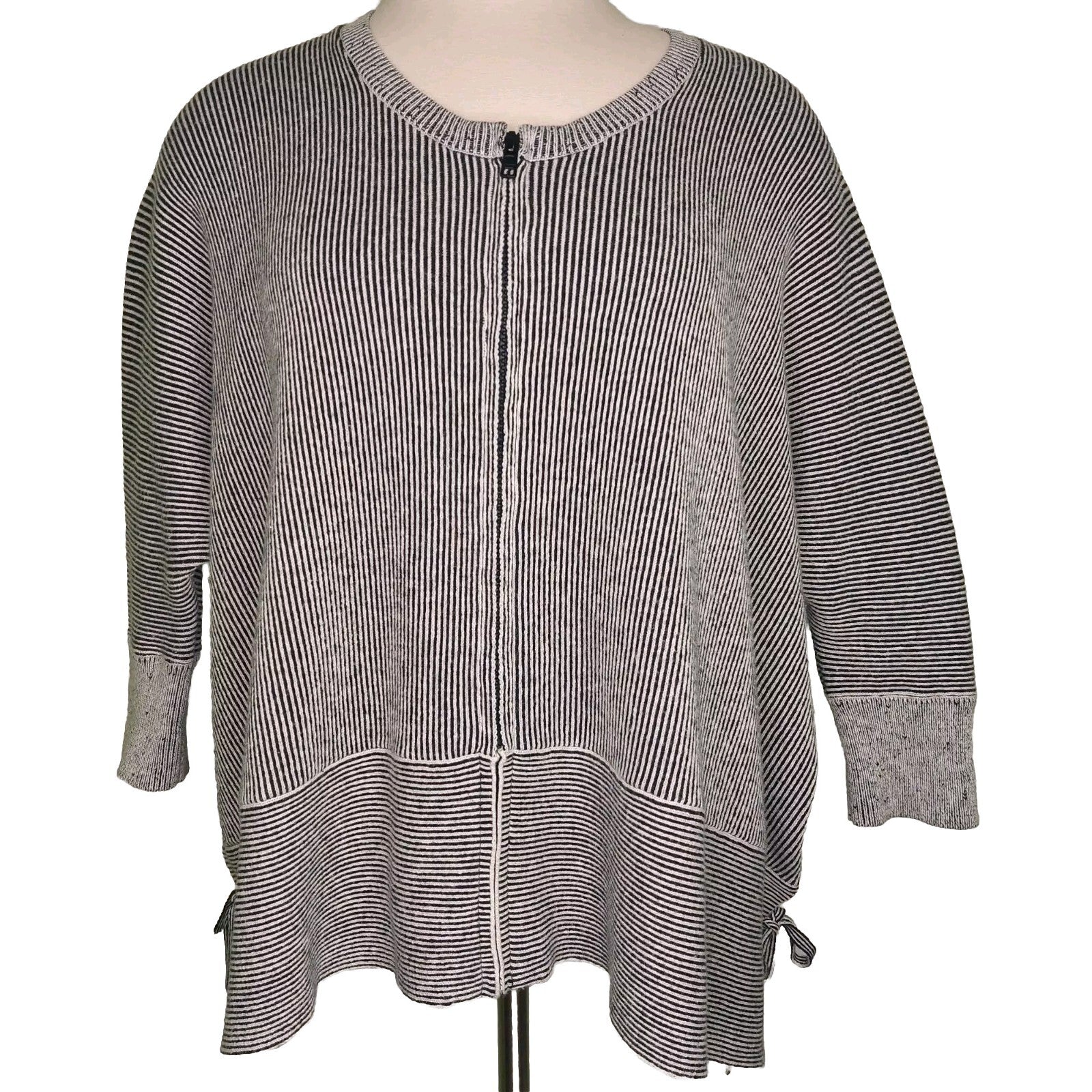 Cabi Women's Zip Cardigan/Top Black/White 3/4 Sleeve Side Ties Size Small