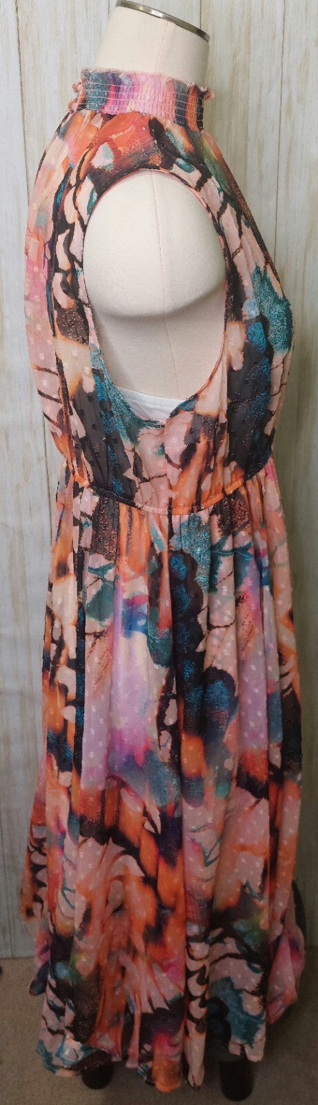 Torrid Midi Dress Clip Dot Smocked Mock Hi Neck Floral Size 0~12~Large Butterfly