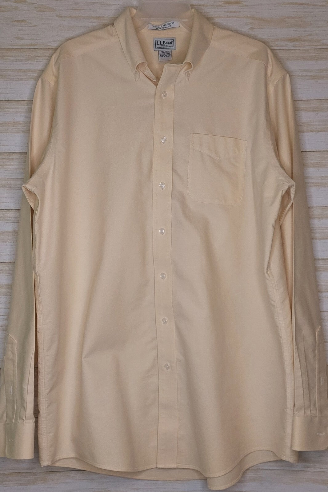 LL Bean Shirt Mens 16.5-37 Yellow Wrinkle-Free Long Sleeve Traditional Fit