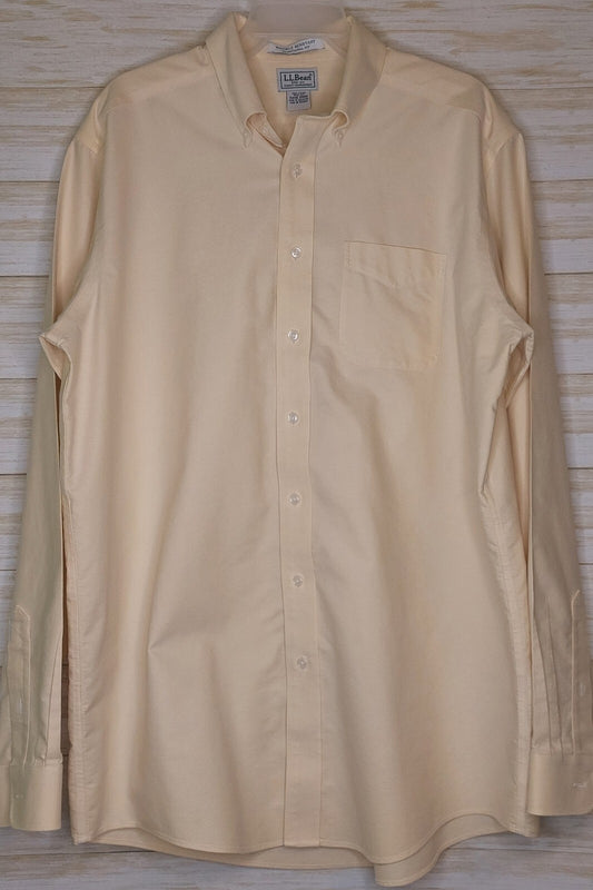 LL Bean Shirt Mens 16.5-37 Yellow Wrinkle-Free Long Sleeve Traditional Fit