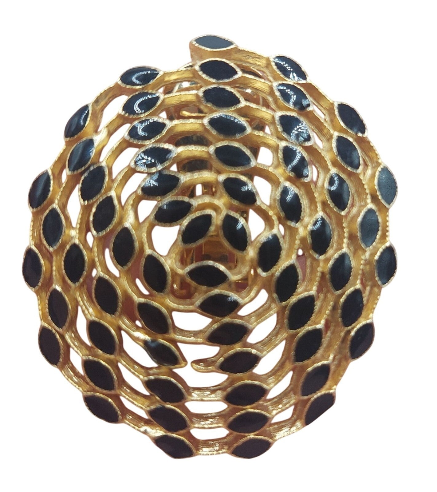 Vintage Gold-Tone Clip-On Earrings With Black Enamel Accents