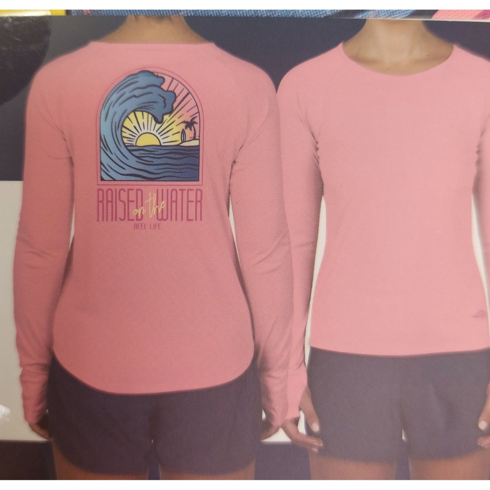 Reel Life Womens Jax Beach Long Sleeve UV Shirt "Raised By Water" M Salmon Rose