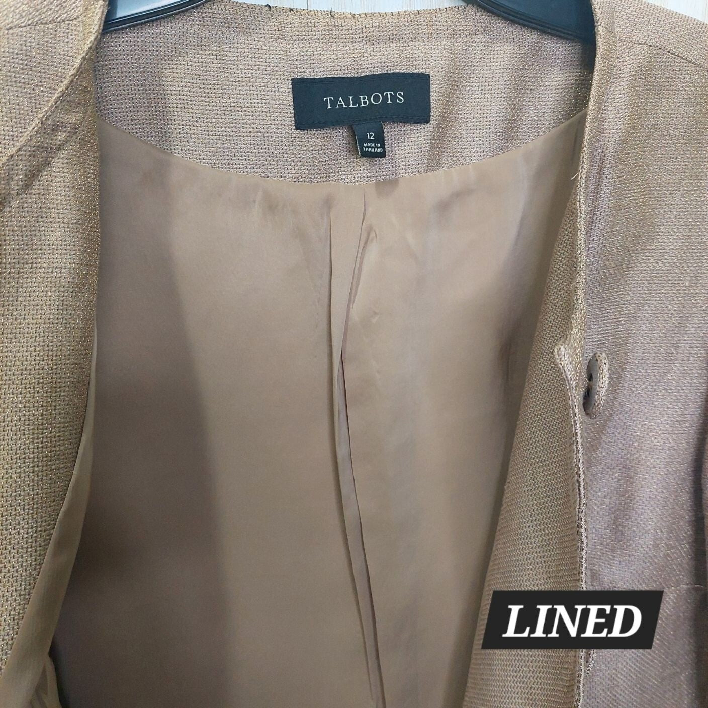 Talbots Women's Beige Metallic Thread Linen Blend Blazer Size 12 Chic~Classy