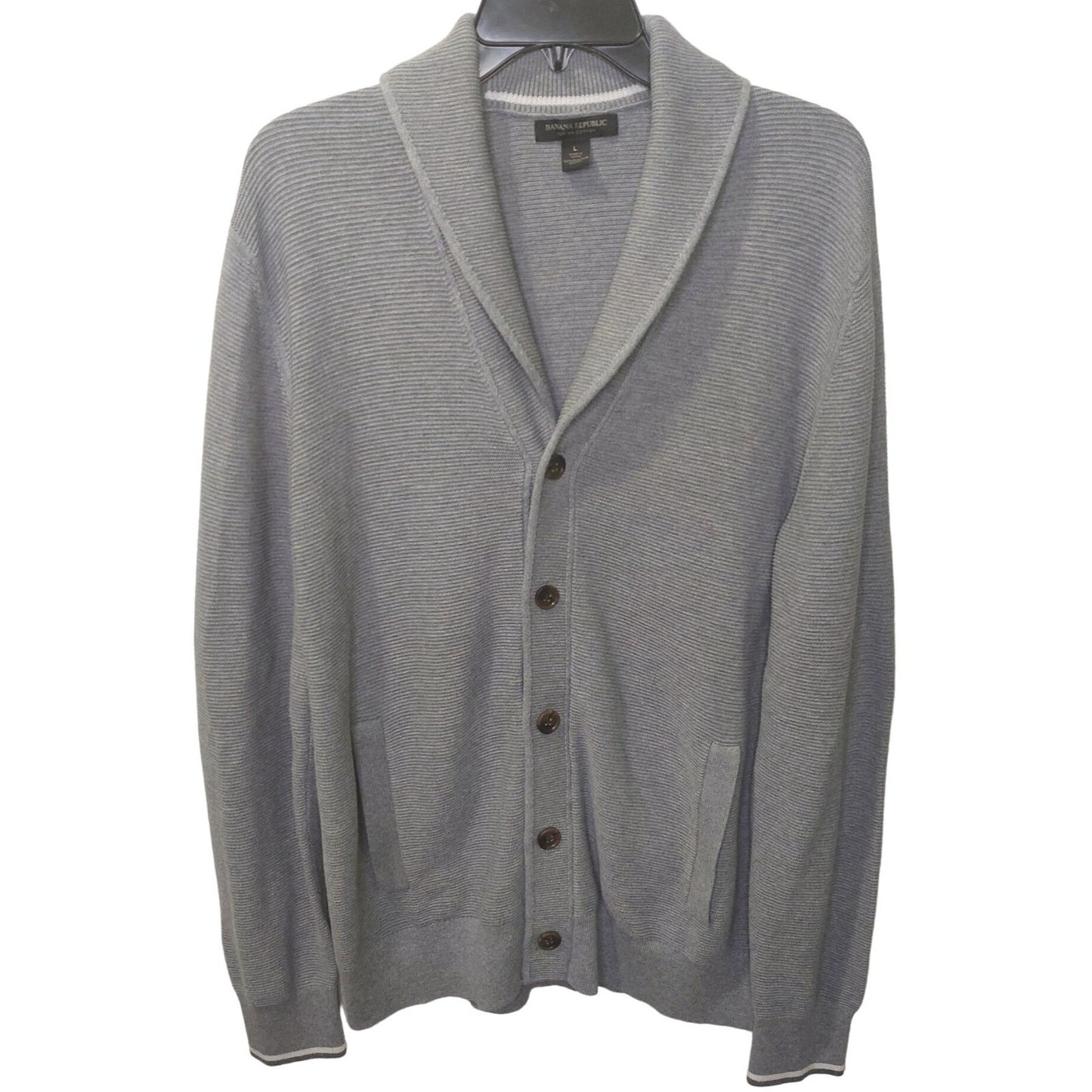 Banana Republic Men's Tipped Supima Cotton Button Cardigan Large Med Grey Pocket