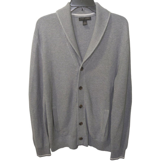 Banana Republic Men's Tipped Supima Cotton Button Cardigan Large Med Grey Pocket