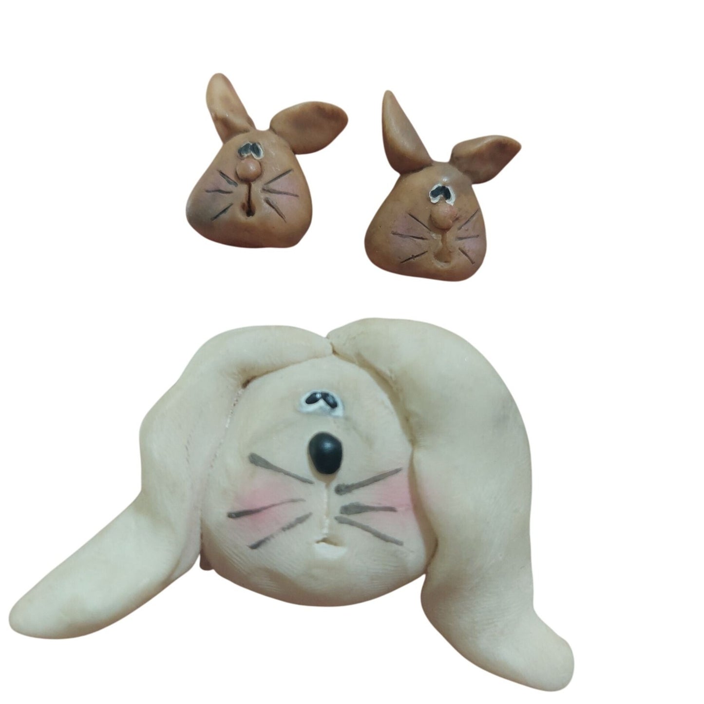 Clay Bunny Brooch & Earrings Set Handmade Rabbit Jewelry Easter