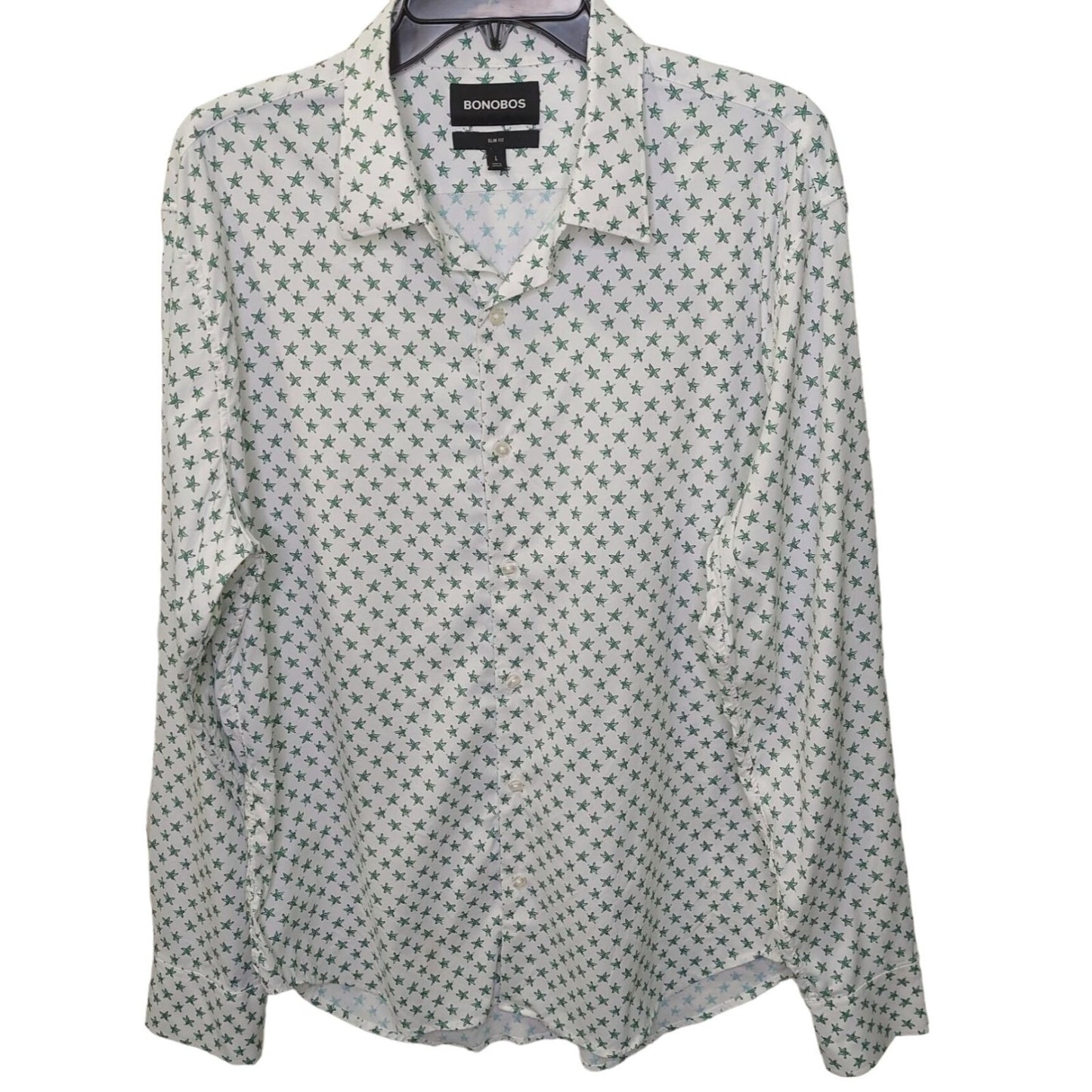Bonobos Men's Slim Fit Shirt Starfish Print Size Large Stretch/Lightweight