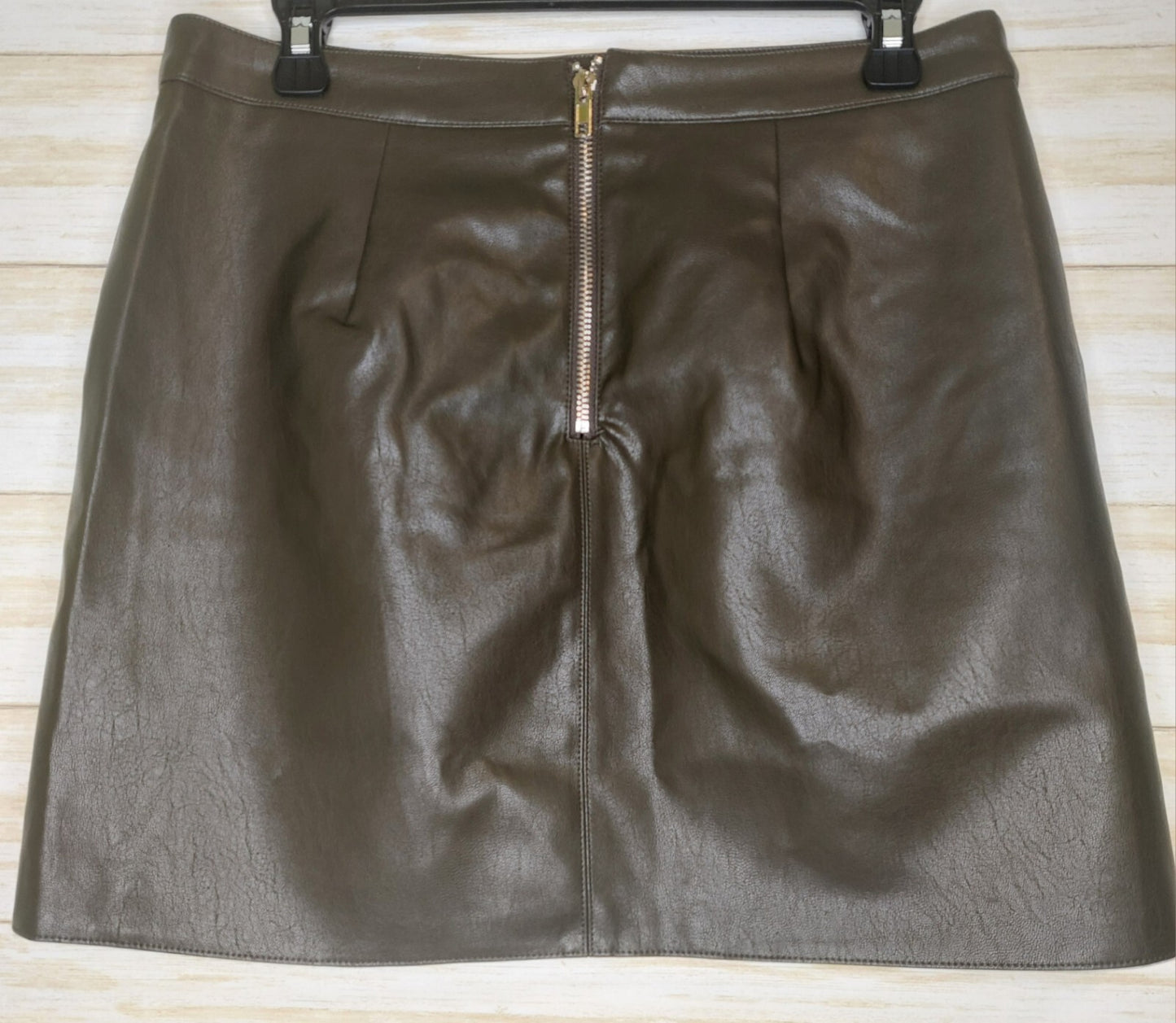 Lulus Mini Skirt Womens Large Faux Leather Dark Brown Back Zip Pockets Lined