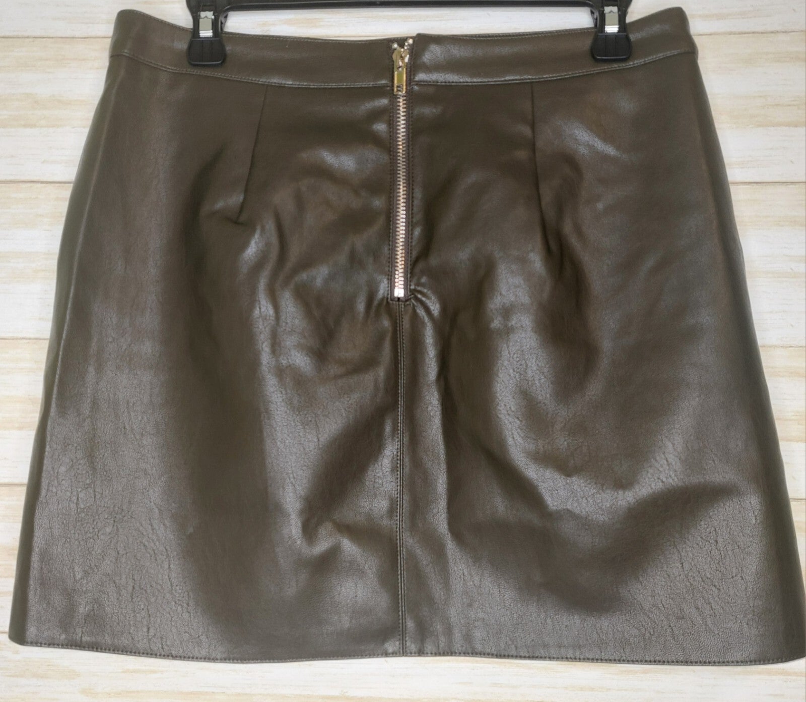 Lulus Mini Skirt Womens Large Faux Leather Dark Brown Back Zip Pockets Lined
