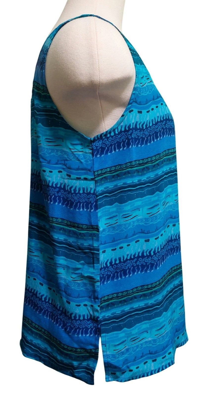 Robbie Bee Womens Blue Patterned 100%  Silk Sleeveless Top Medium~ Lightweight