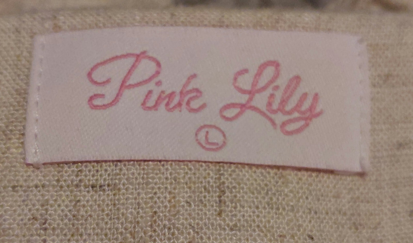 Pink Lily Women's Dress~Linen Blend~ Sleeveless~Ruffled~Tie Straps~Size Large