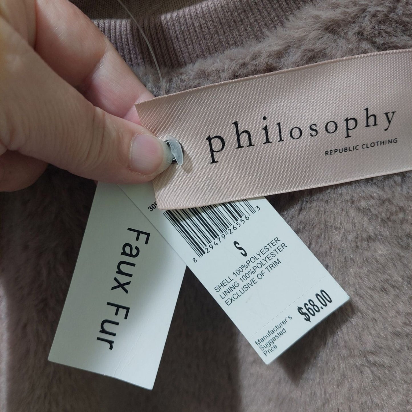 Philosophy Republic Women's Faux Fur Pullover Top Tan Size Small Lined~Soft~Cozy