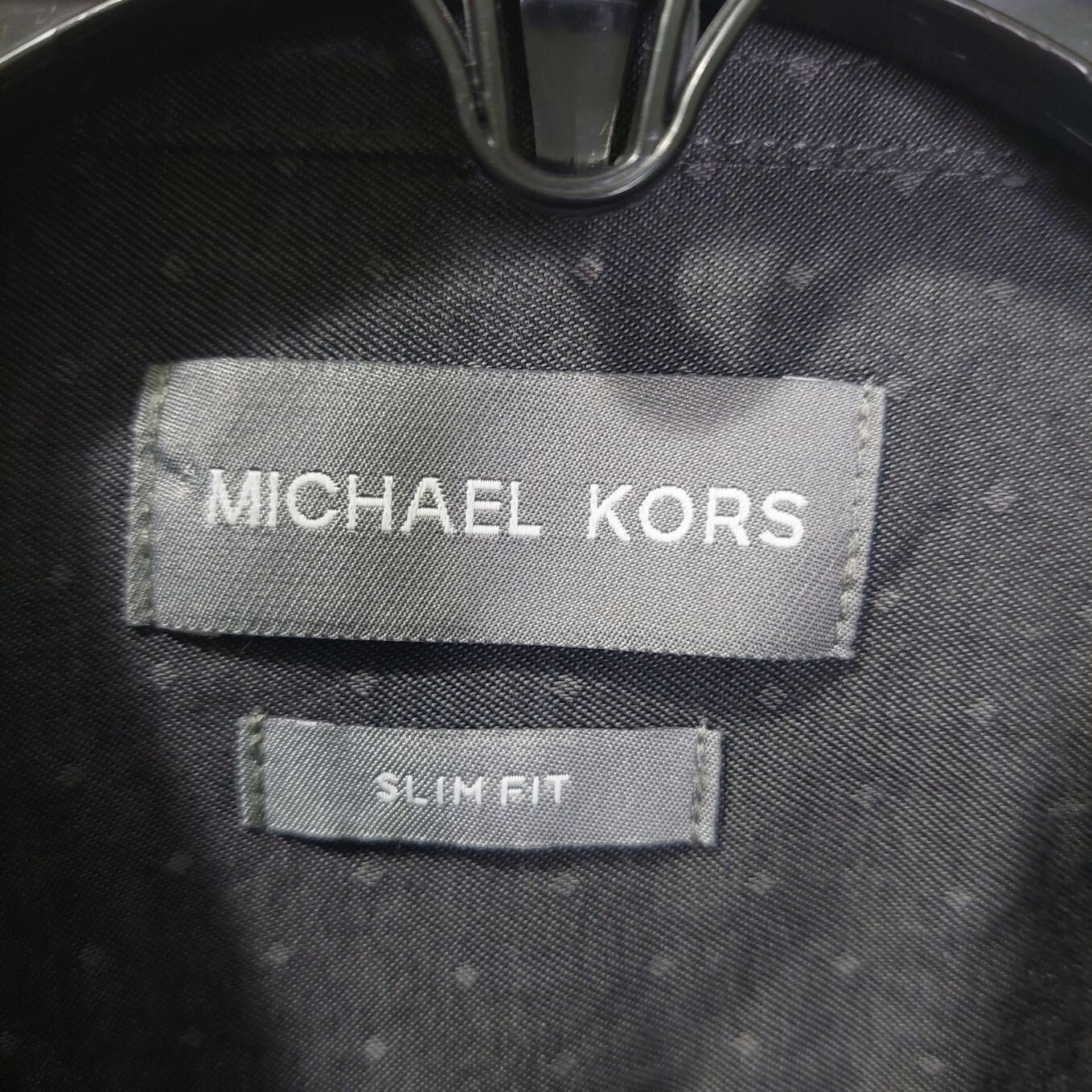 Michael Kors Mens Slim Fit Dress Shirt Size L 16 34/35 Drk Gray With Subtle Dots