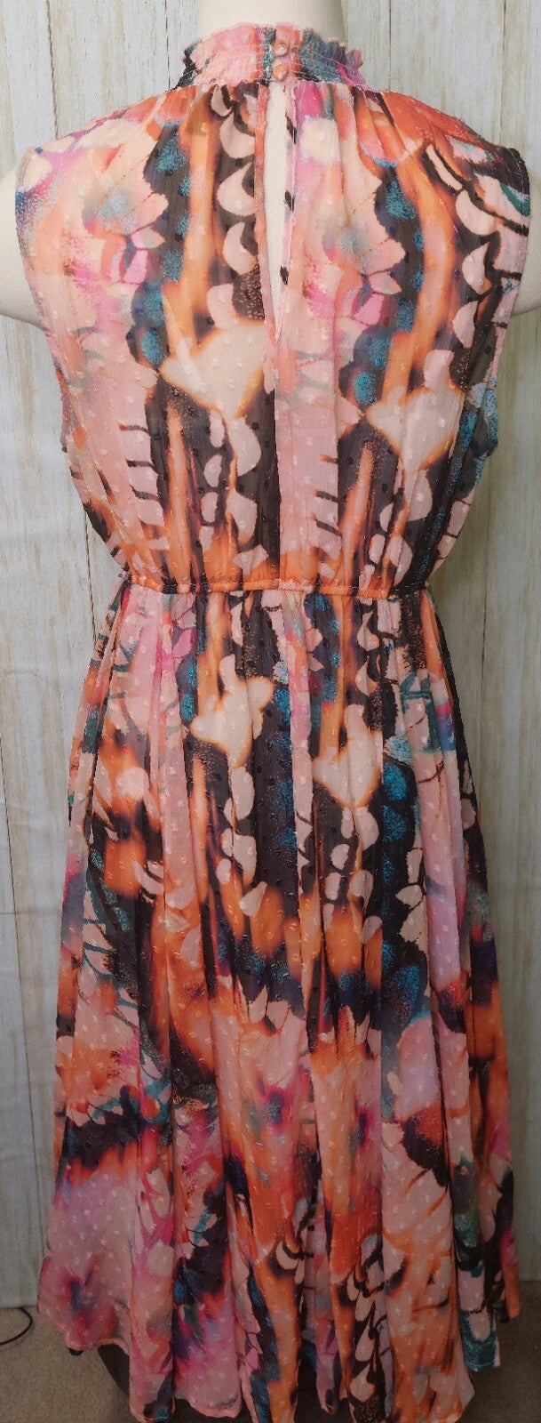 Torrid Midi Dress Clip Dot Smocked Mock Hi Neck Floral Size 0~12~Large Butterfly