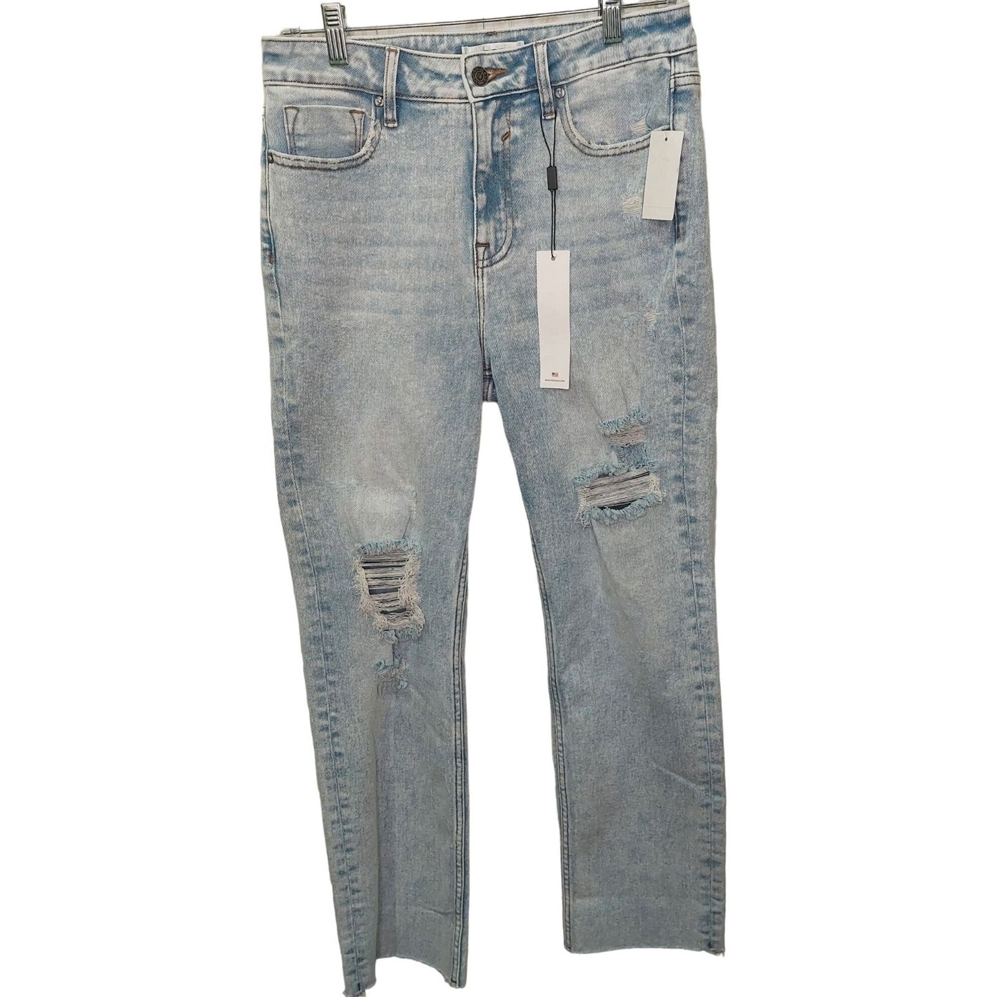 Vigoss Women's Stevie Crop Straight Jeans Light Wash~Distressed~Stretch~ Size 28