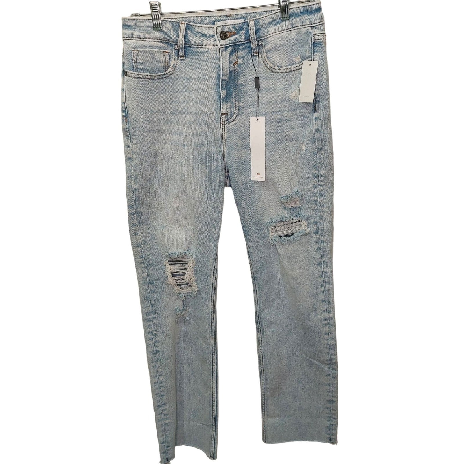 Vigoss Women's Stevie Crop Straight Jeans Light Wash~Distressed~Stretch~ Size 28