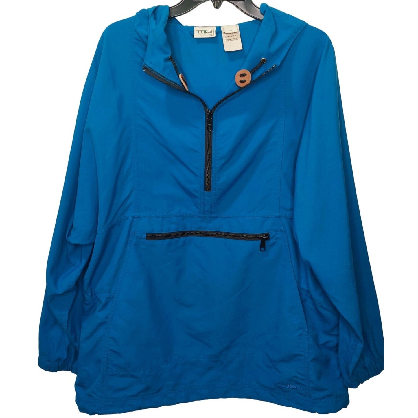 L.L.Bean Men's Blue Nylon Pullover Hoodie Jacket Size Large Kangaroo Pockets