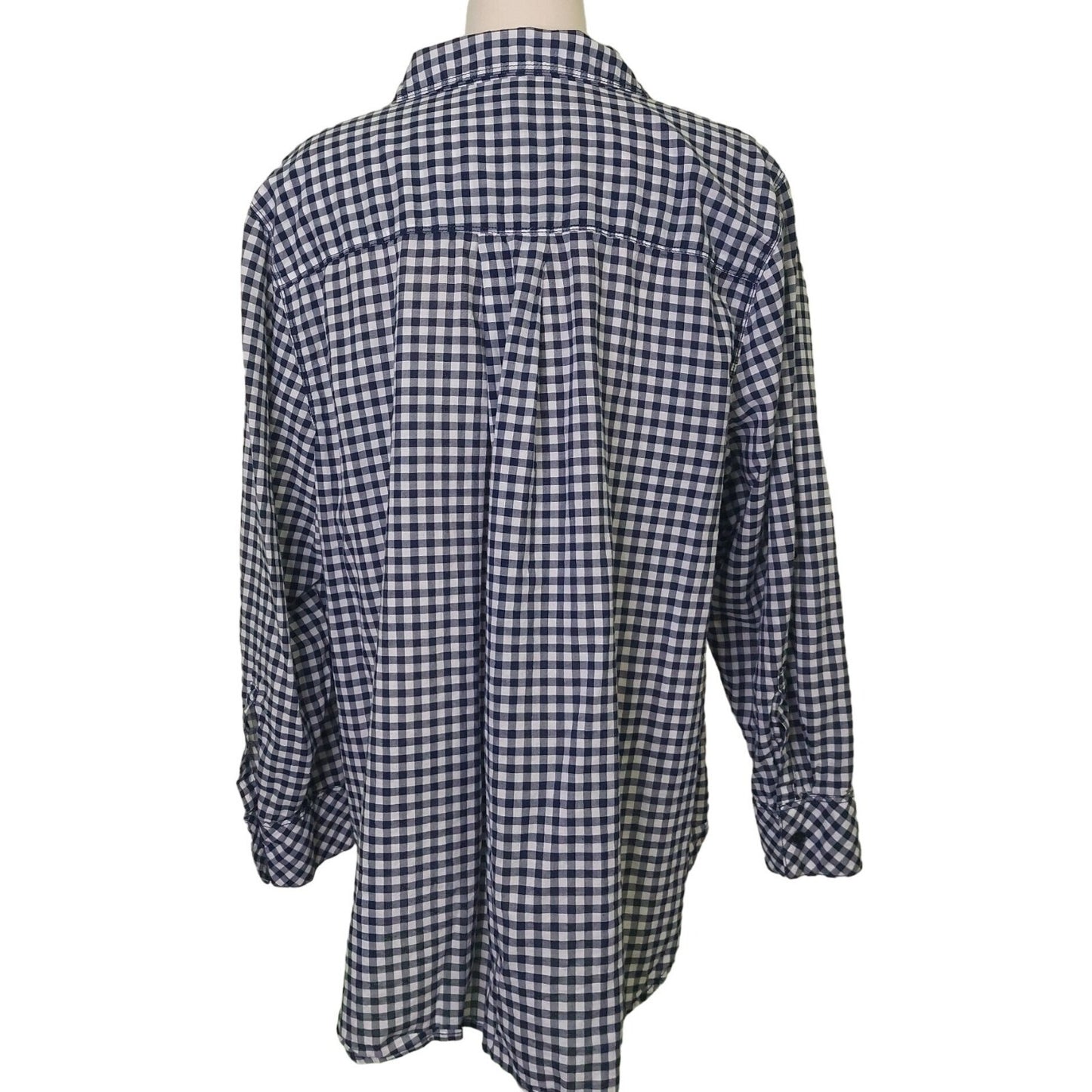 Lane Bryant Womens Blue & White Plaid Button-Up Shirt 24W Long Sleeve Cotton