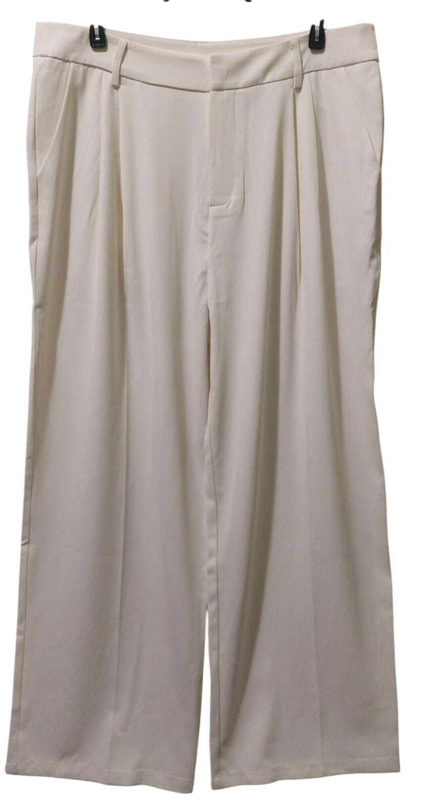 NWT Commense Wide-Leg Cream Women's Pants With Pleated Front & Back Pockets