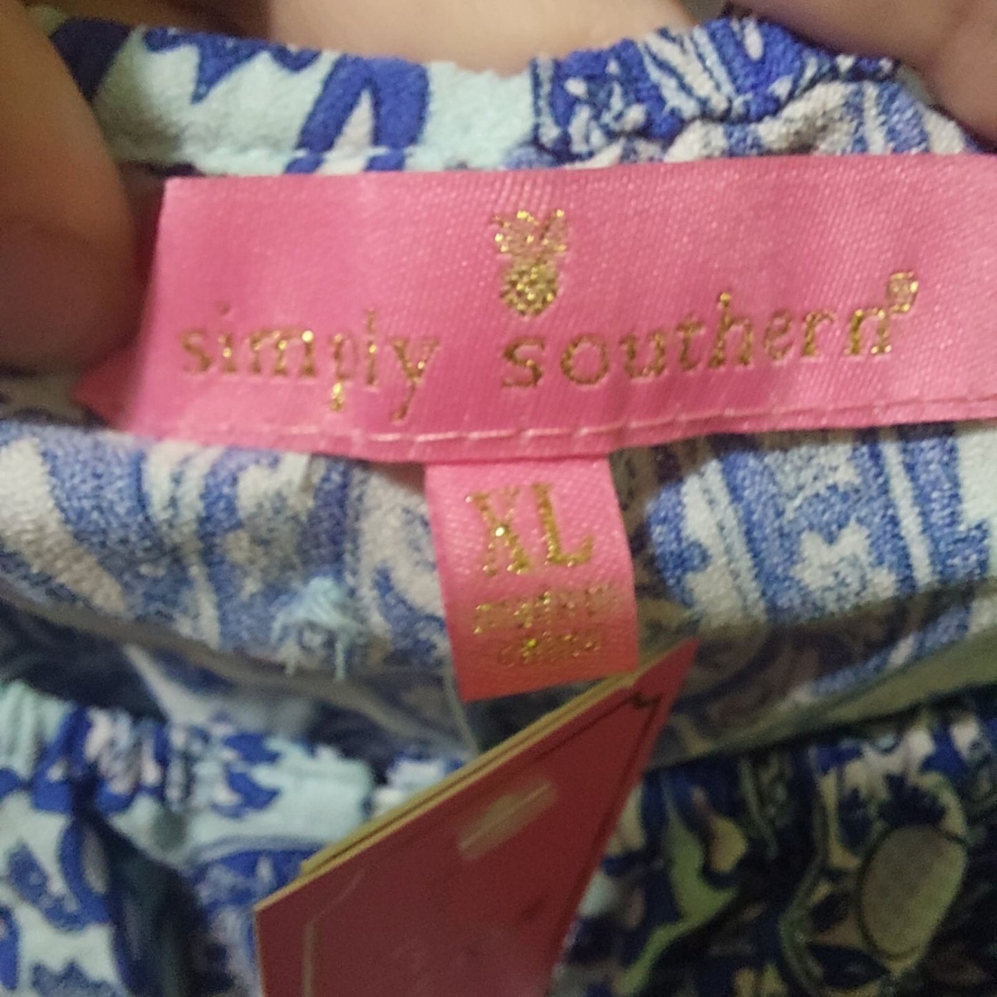 Simply Southern XL Blue Paisley Smocked Dress W/ Puffed Sleeves~Crisscross Back