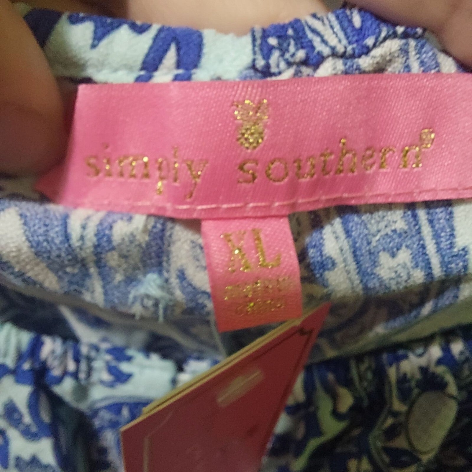 Simply Southern XL Blue Paisley Smocked Dress W/ Puffed Sleeves~Crisscross Back