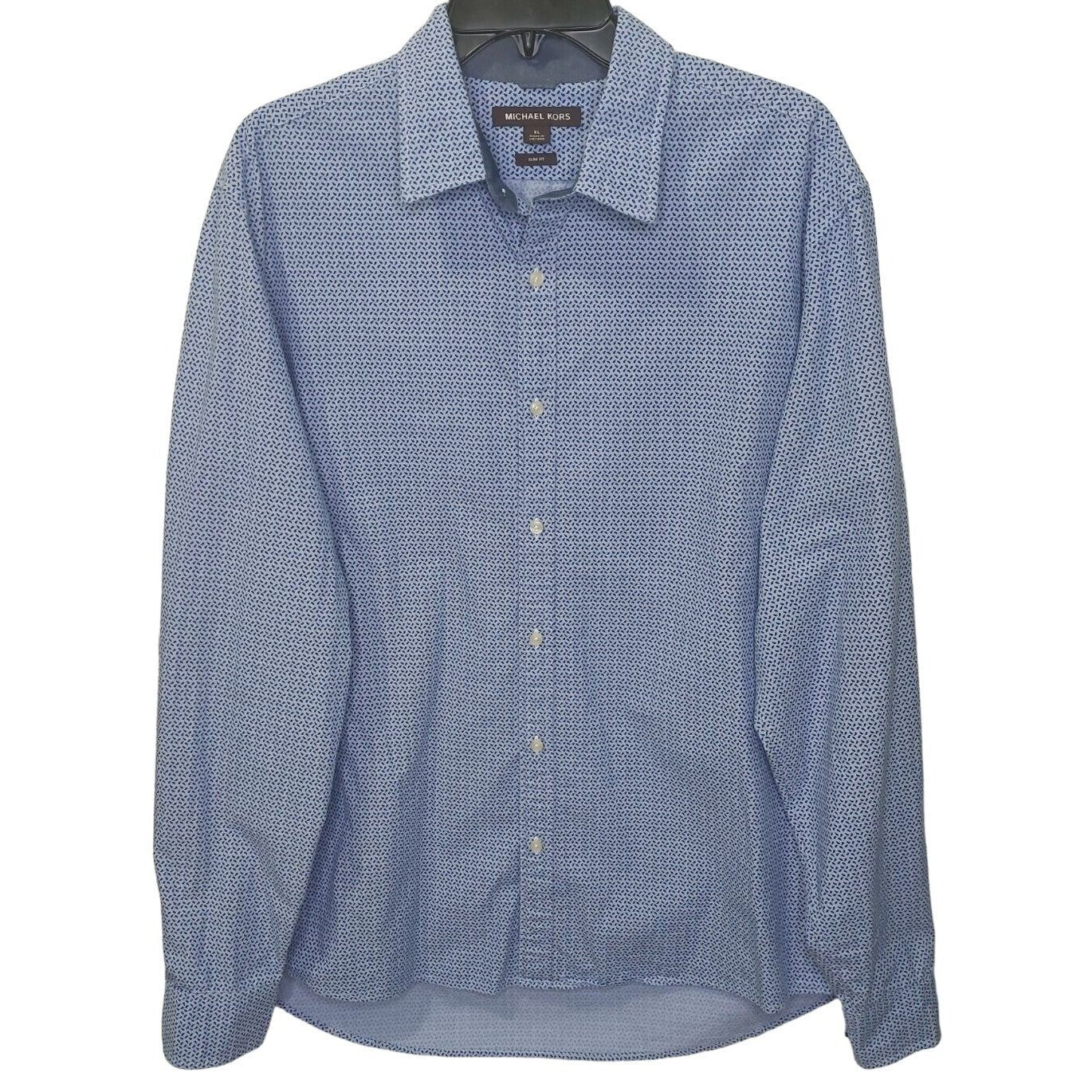 Michael Kors Men's Size XL Slim Fit Long Sleeve Button-Up Shirt Blue Pattern