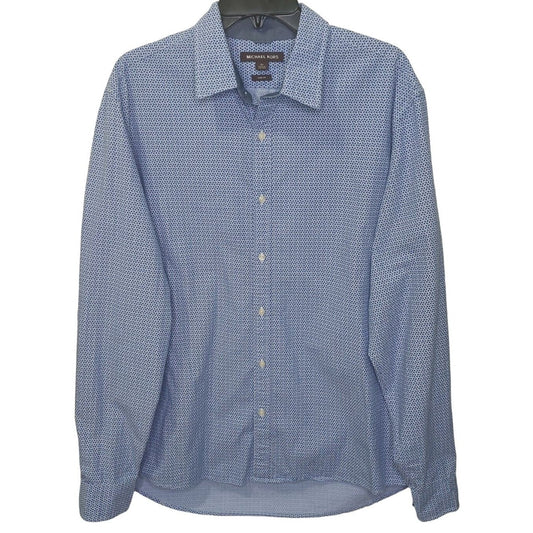Michael Kors Men's Size XL Slim Fit Long Sleeve Button-Up Shirt Blue Pattern