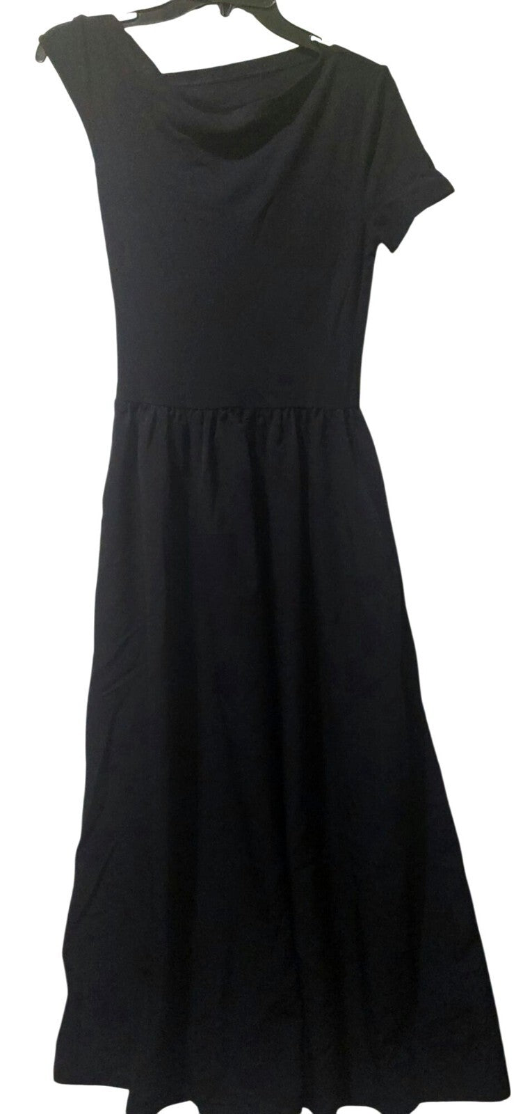 NWT Commense Black Maxi Dress Short Sleeves Size Medium~Stretch Top~Pockets