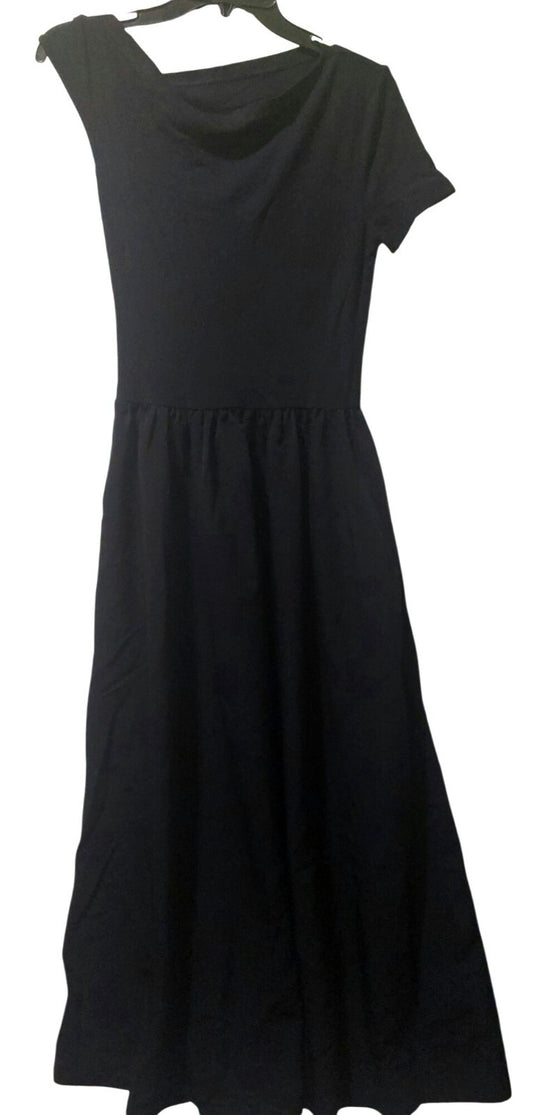 NWT Commense Black Maxi Dress Short Sleeves Size Medium~Stretch Top~Pockets
