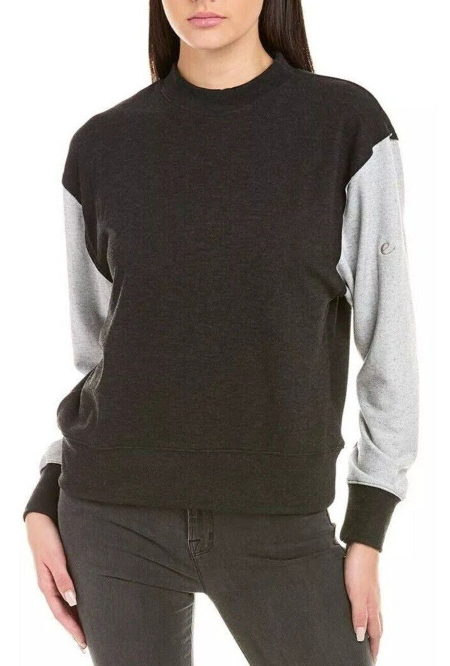 NWT Calme By Johhny Was Womens Pullover Mock Neck Sweatshirt Black/Gray Small