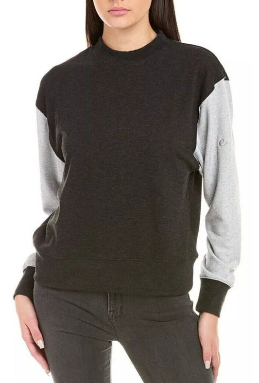 NWT Calme By Johhny Was Womens Pullover Mock Neck Sweatshirt Black/Gray Small