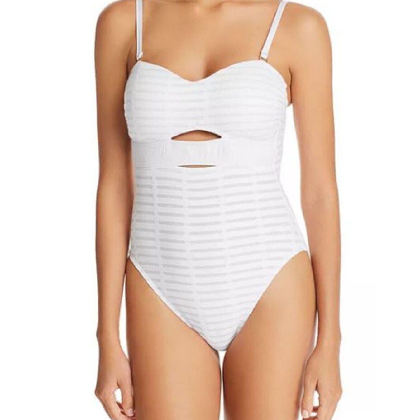 Kenneth Cole White One-Piece Padded Bust Tummy Toner Swimsuit Size Large Classy