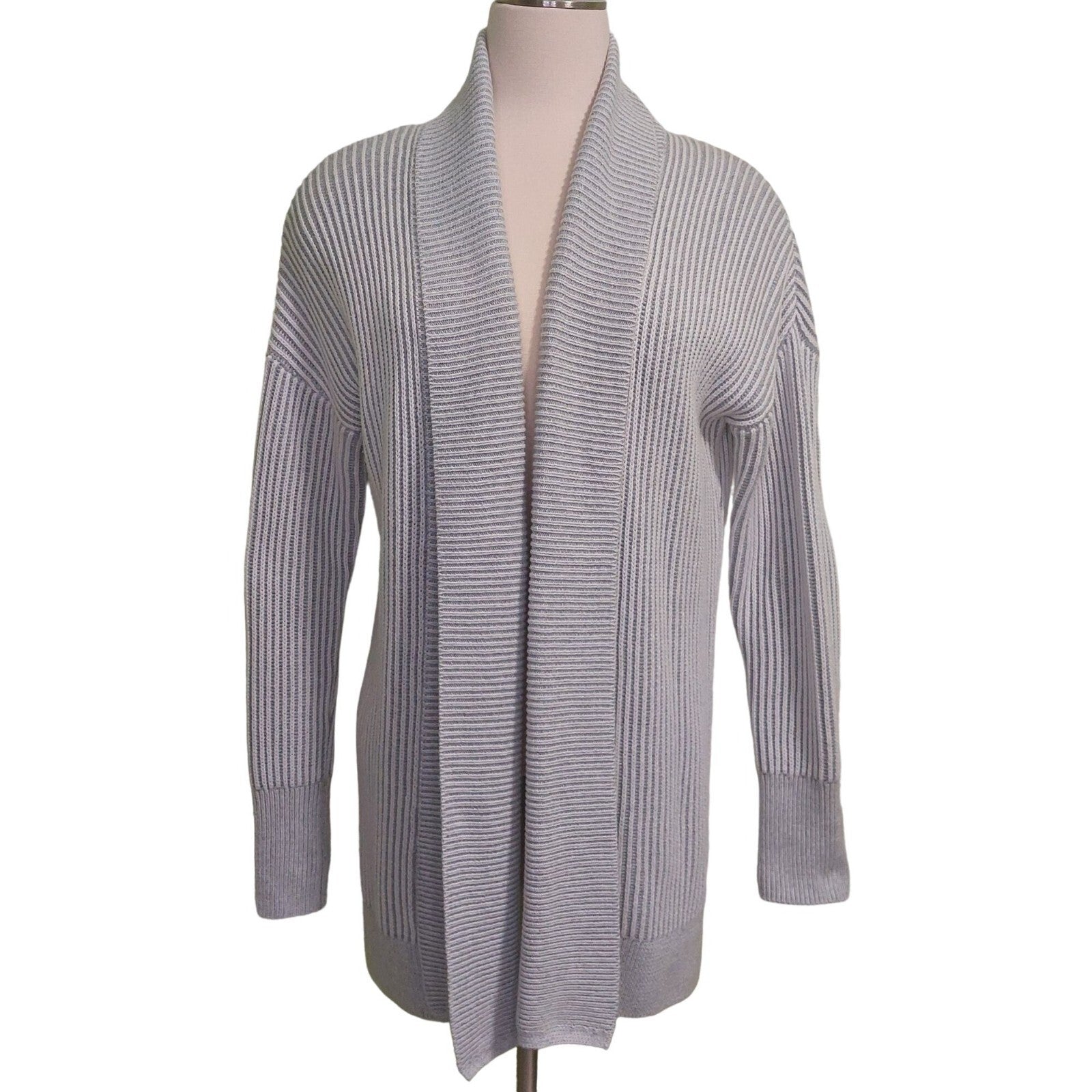 Tahari Women's Ribbed Open Front Cardigan Sweater Gray Size Large