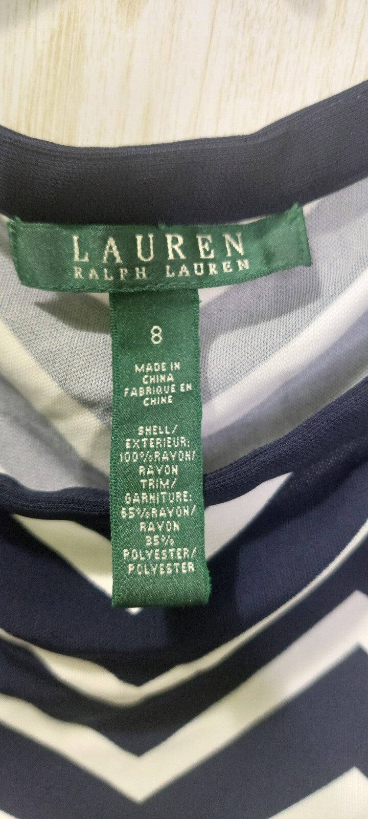 Lauren Ralph Lauren  Sleeveless Dress Navy & White Chevron Print Size 8