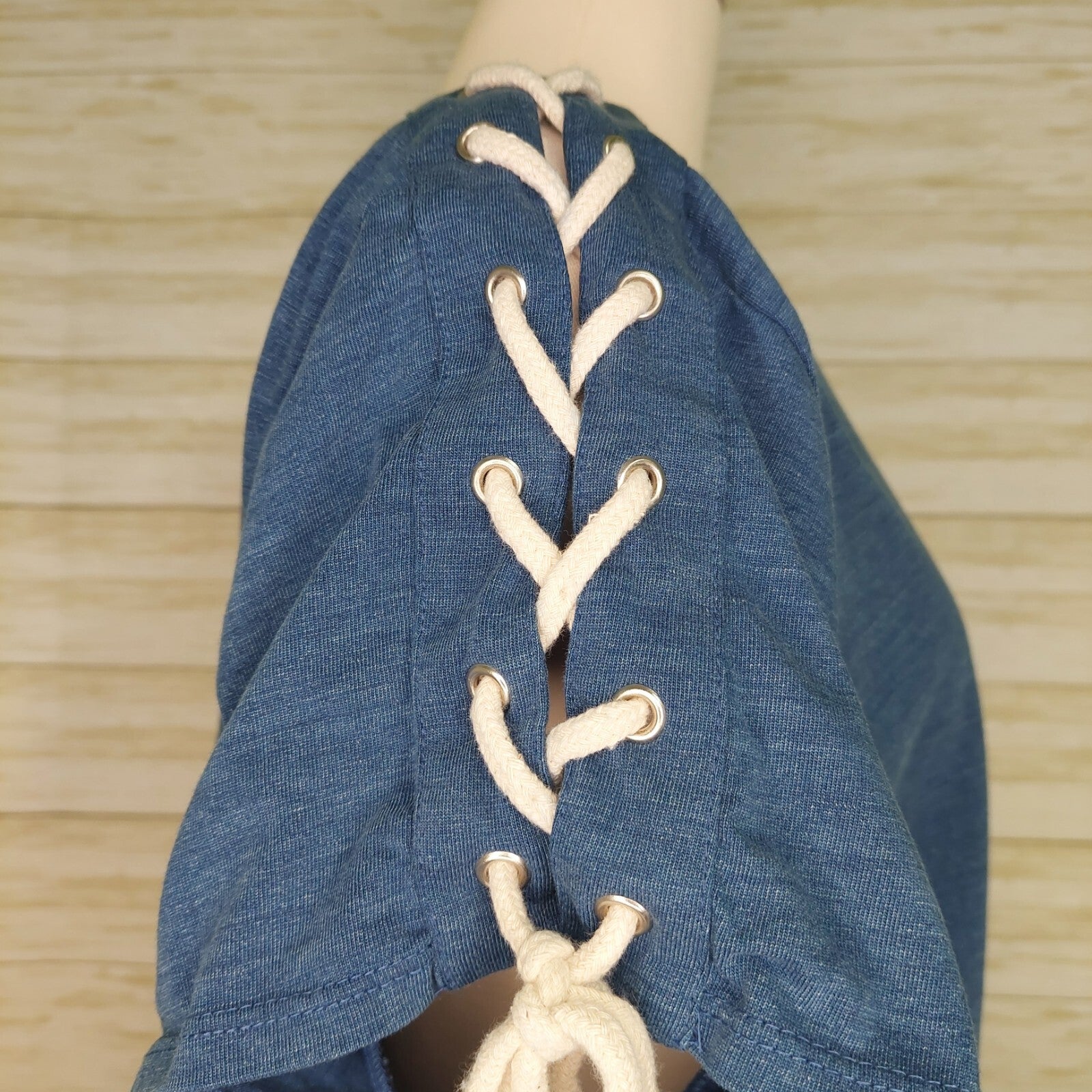 Chicos Women's Top Size 3 (XL/16) Blue~Rope Tie~ Nautical~Fringe~Boho Beachy 