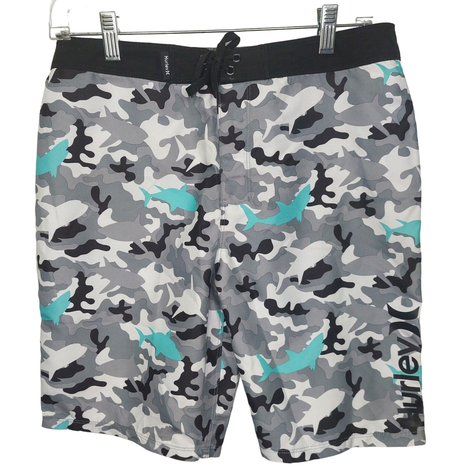 Hurley Boy's Camo Shark Board Shorts 19" Outseam 100% Polyester Size 29 "READ"
